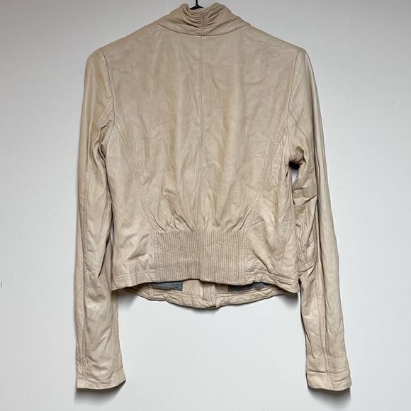 Theory Lavella Lambskin Leather Sand Beige Crop Jacket Sz Womens 4 - Picture 4 of 12